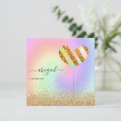 Rainbow en Gold en roze Birthday Party Invitation Kaart (Staand voorkant)