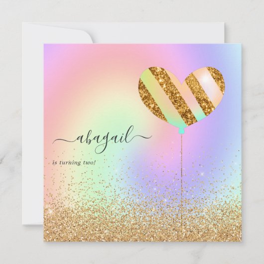 Rainbow en Gold en roze Birthday Party Invitation Kaart (Voorkant)