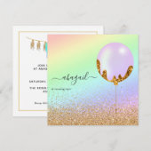 Rainbow en Gold en roze Birthday Party Invitation Kaart (Voorkant / Achterkant)