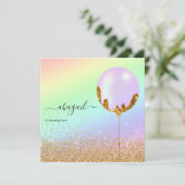 Rainbow en Gold en roze Birthday Party Invitation Kaart (Staand voorkant)