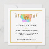 Rainbow en Gold en roze Birthday Party Invitation Kaart (Achterkant)