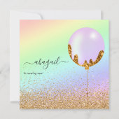 Rainbow en Gold en roze Birthday Party Invitation Kaart (Voorkant)