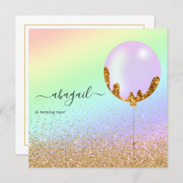 Rainbow en Gold en roze Birthday Party Invitation Kaart