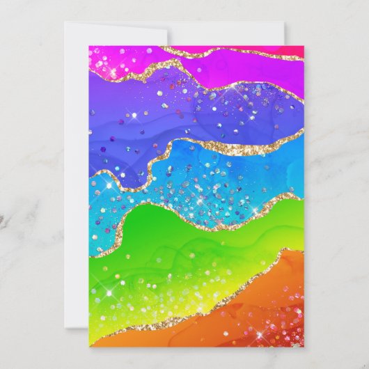 Rainbow en Gold Glitter Agate Birthday Party Kaart (Achterkant)