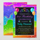 Rainbow en Gold Glitter Agate Birthday Party Kaart (Voorkant / Achterkant)