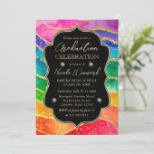 Rainbow en Gold Glitter Alcohol Ink Afstuderen Kaart (Staand voorkant)