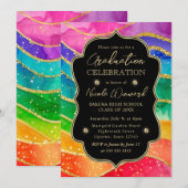 Rainbow en Gold Glitter Alcohol Ink Afstuderen Kaart (Voorkant / Achterkant)