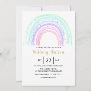 Rainbow en Gold Stars Baby shower Invitation Kaart