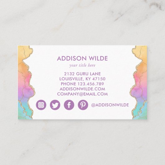 Rainbow en Gold Waterverf Agate Business Afsprakenkaartje (Achterkant)