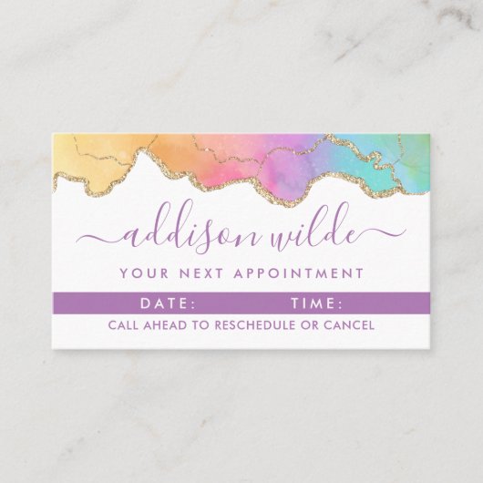 Rainbow en Gold Waterverf Agate Business Afsprakenkaartje (Voorkant)
