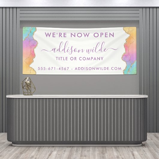 Rainbow en Gold Waterverf Agate Business Spandoek