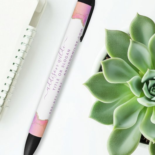 Rainbow en Gold Waterverf Agate Business Zwarte Inkt Pen