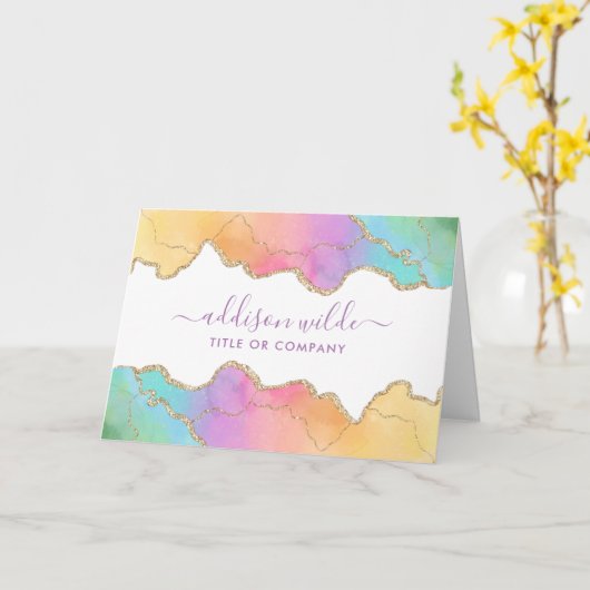 Rainbow en Gold Waterverf Agate Client Hartelijk d Kaart (Gele Bloem)