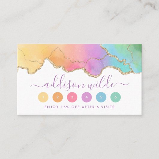 Rainbow en Gold Waterverf Agate Loyalty Kaart (Voorkant)