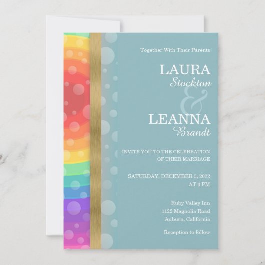 Rainbow en Gold Wedding Invitation Kaart (Voorkant)