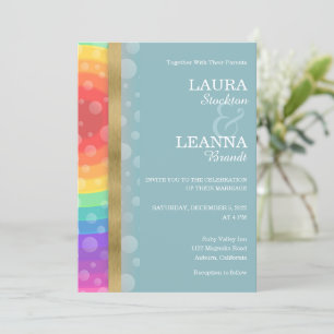 Rainbow en Gold Wedding Invitation Kaart