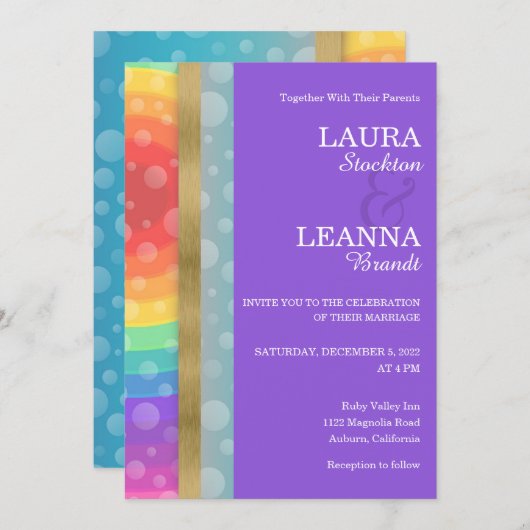 Rainbow en Gold Wedding Invitation Kaart (Voorkant / Achterkant)