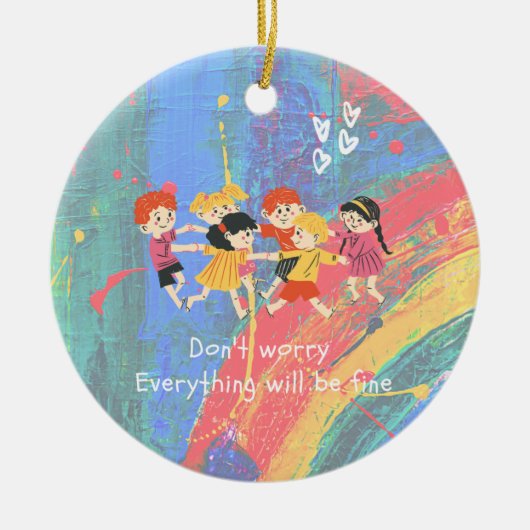 Rainbow en Happy Children Ceramic Ornament (Voorkant)