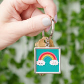 Rainbow en Happy Clusters op Blauwgroen Sleutelhanger (Hand)