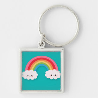 Rainbow en Happy Clusters op Blauwgroen Sleutelhanger
