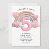 Rainbow en Hartjes 3D 5e Verjaardagsfeestje Kaart (Voorkant)