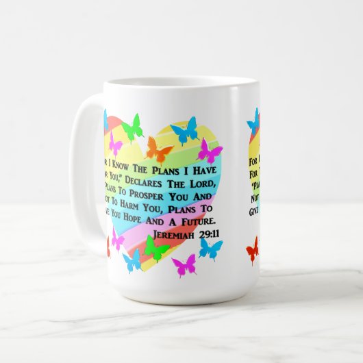 RAINBOW EN HOORZITTEN JEREMIAH 29:11 KOFFIEMOK (Voorkant links)