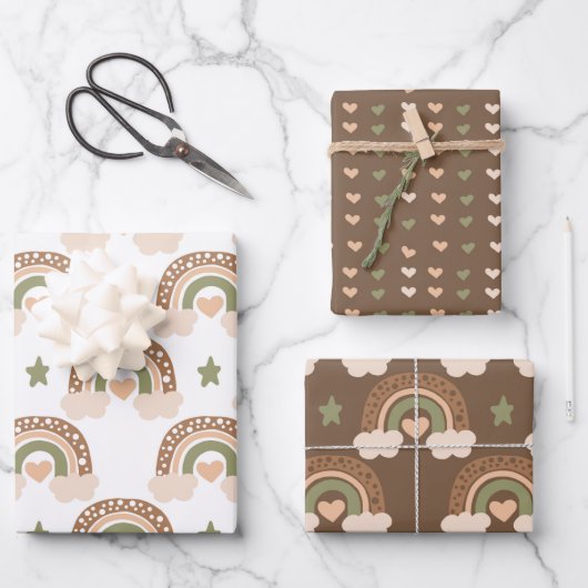 Rainbow en Love Heart Pattern Inpakpapier Vel (Voorkant)