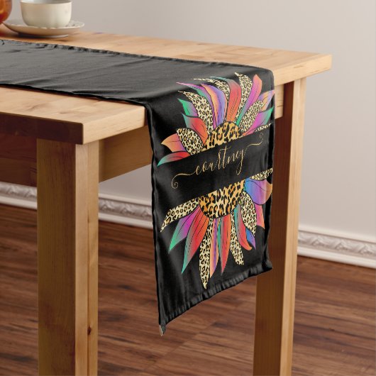 Rainbow en luipaard, op maat gemaakt, korte tab tafelloper (Voorbeeld)