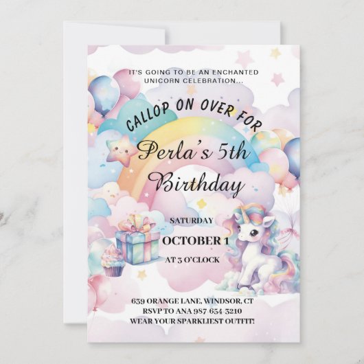 Rainbow en magische verjaardag uitnodiging 2025 (Voorkant)