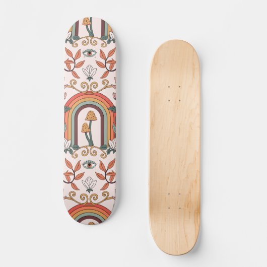 Rainbow en paddenstoelen Art Noveau Pattern Persoonlijk Skateboard (Voorkant)