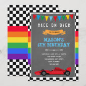 Rainbow en race autoverjaardag Uitnodiging (Voorkant / Achterkant)