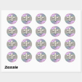 Rainbow en Silver Filigree Swirls Fleur de Lis Ronde Sticker (Vel)