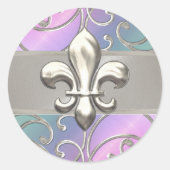 Rainbow en Silver Filigree Swirls Fleur de Lis Ronde Sticker (Voorkant)