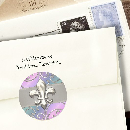 Rainbow en Silver Filigree Swirls Fleur de Lis Ronde Sticker