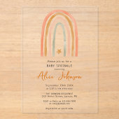 Rainbow en Star Boho Baby Sprinkle Shower Acryl Uitnodigingen (Voorkant)