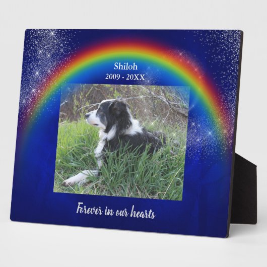 Rainbow en Stars Blue Pet Memorial Fotosjabloon Fotoplaat (Zijkant)