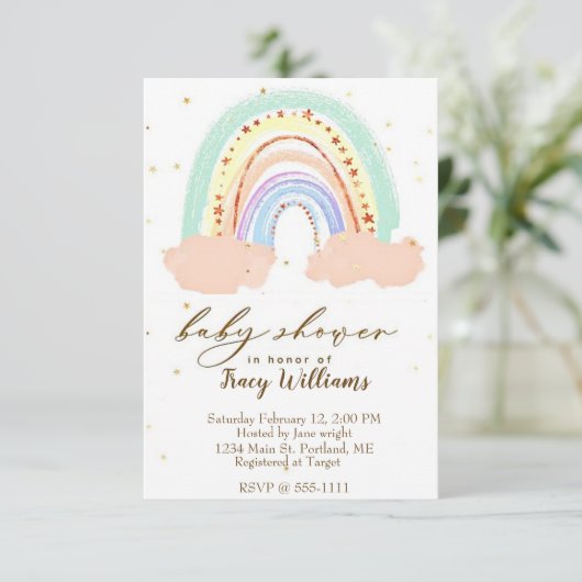 Rainbow en sterren baby shower-uitnodiging kaart (Staand voorkant)
