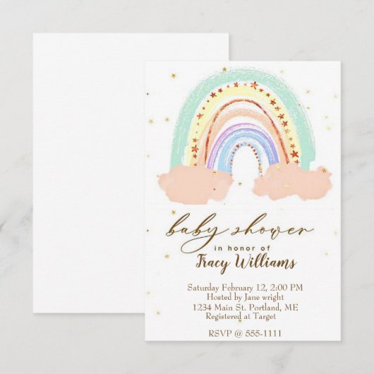 Rainbow en sterren baby shower-uitnodiging kaart (Voorkant / Achterkant)
