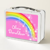 Rainbow en sterren roze sky meisjes noemen lunchbo (Achterkant)