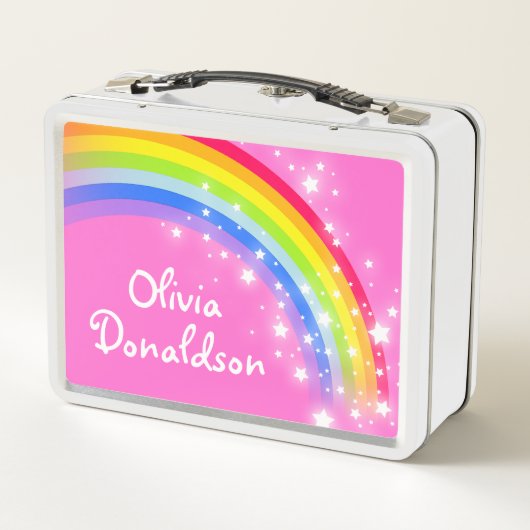 Rainbow en sterren roze sky meisjes noemen lunchbo (Achterkant)