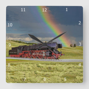 RAINBOW EN TREIN* VIERKANTE KLOK