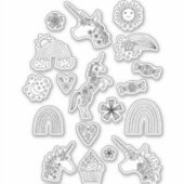 Rainbow en Unicorn Line Art Tekening Sticker (Voorkant)