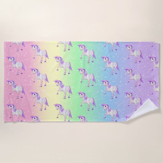 Rainbow en 🦄 Unicorn Pattern Strandlaken (Voorkant)