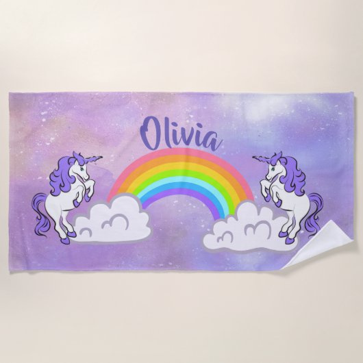 Rainbow en Unicorns Design Beach Towel Strandlaken (Voorkant)