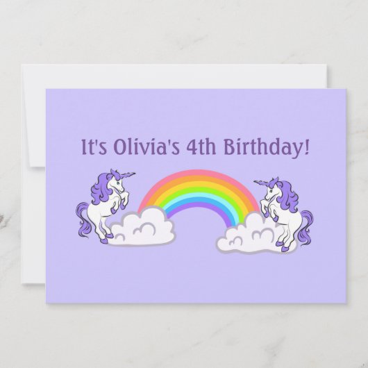 Rainbow en Unicorns Design Flat Invitation Kaart (Voorkant)