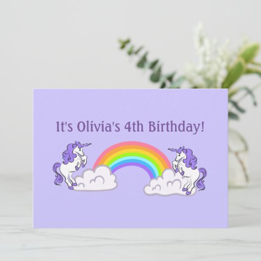Rainbow en Unicorns Design Flat Invitation Kaart (Staand voorkant)