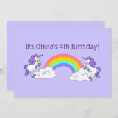 Rainbow en Unicorns Design Flat Invitation Kaart (Voorkant / Achterkant)