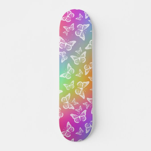 Rainbow en White Butterfly Motif Pattern Persoonlijk Skateboard (Voorkant)