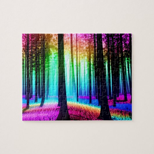 Rainbow Enchanted Forest en Black Tree Silhouet Legpuzzel (Horizontaal)