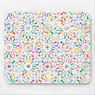 Rainbow Encirled Flower Pattern Boho Muismat